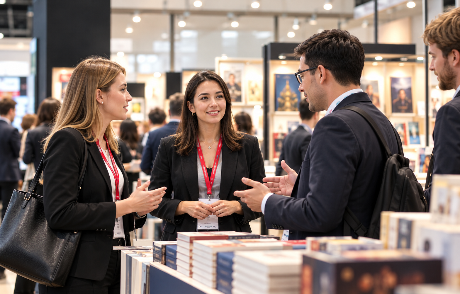 Publishers in conversation at an international book fair